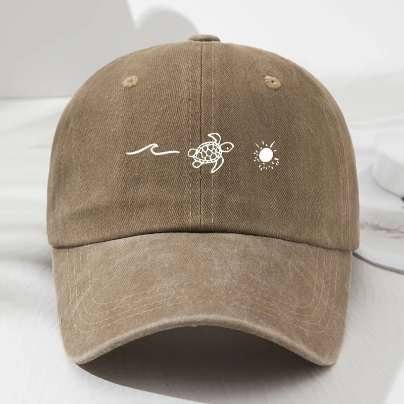 Wave turtle sun printed baseball cap,retro style for men and women,fashionable outdoor sun shading and adjustable sun protection