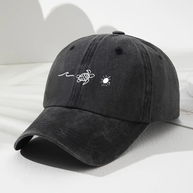 Wave turtle sun printed baseball cap,retro style for men and women,fashionable outdoor sun shading and adjustable sun protection