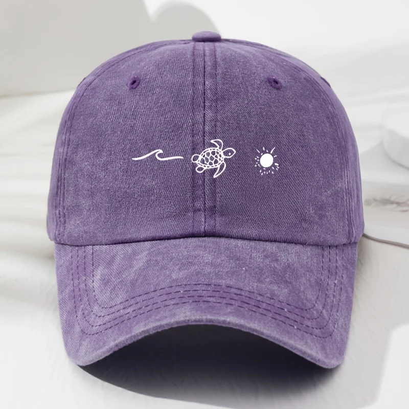 Wave turtle sun printed baseball cap,retro style for men and women,fashionable outdoor sun shading and adjustable sun protection