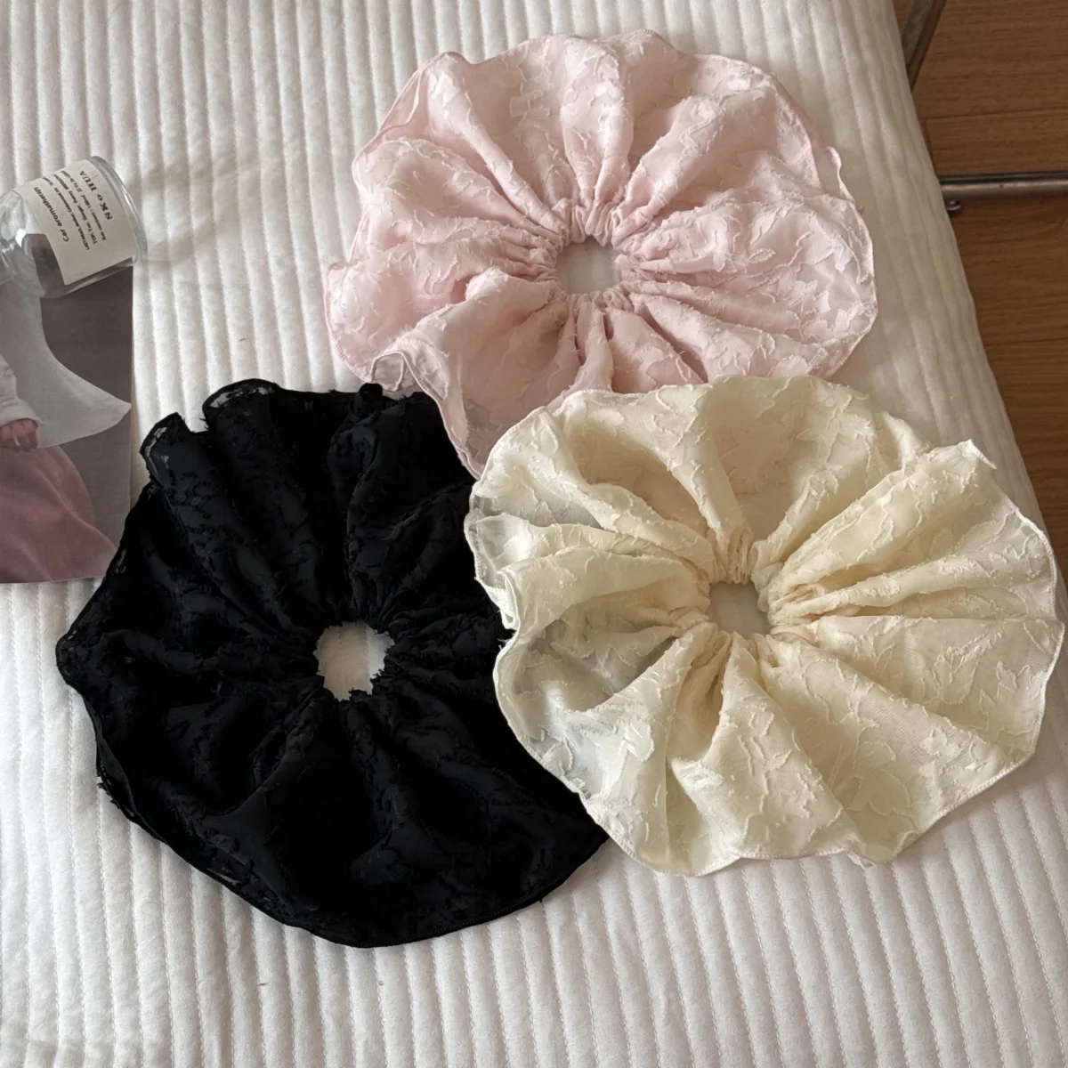 26CM Lace Pleated Large Intestine Hair Band Double Layer Oversized Premium Hair Rope Rubber Band Headdress