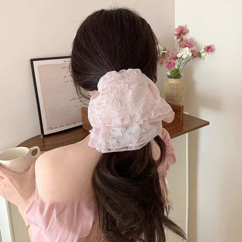 26CM Lace Pleated Large Intestine Hair Band Double Layer Oversized Premium Hair Rope Rubber Band Headdress
