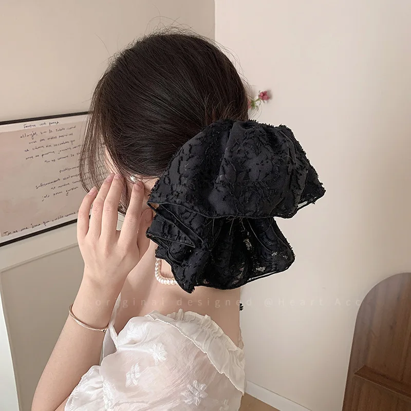 26CM Lace Pleated Large Intestine Hair Band Double Layer Oversized Premium Hair Rope Rubber Band Headdress