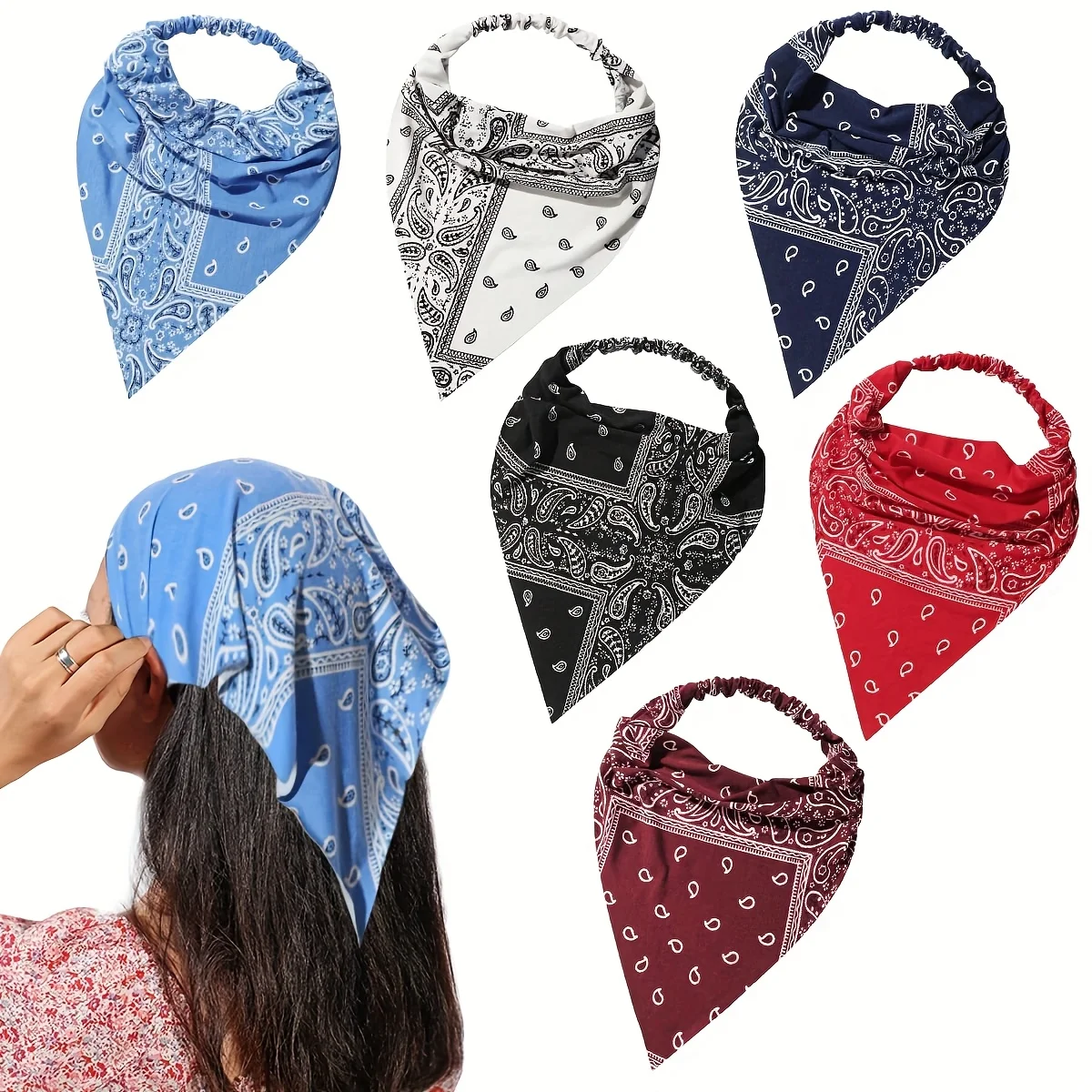 Women Paisley Elastic Boho Headbands Printed Retro Triangular Headscarf Girl Headbands Hair Accessories