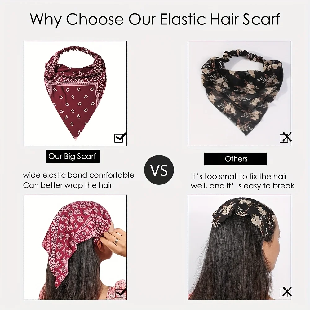 Women Paisley Elastic Boho Headbands Printed Retro Triangular Headscarf Girl Headbands Hair Accessories