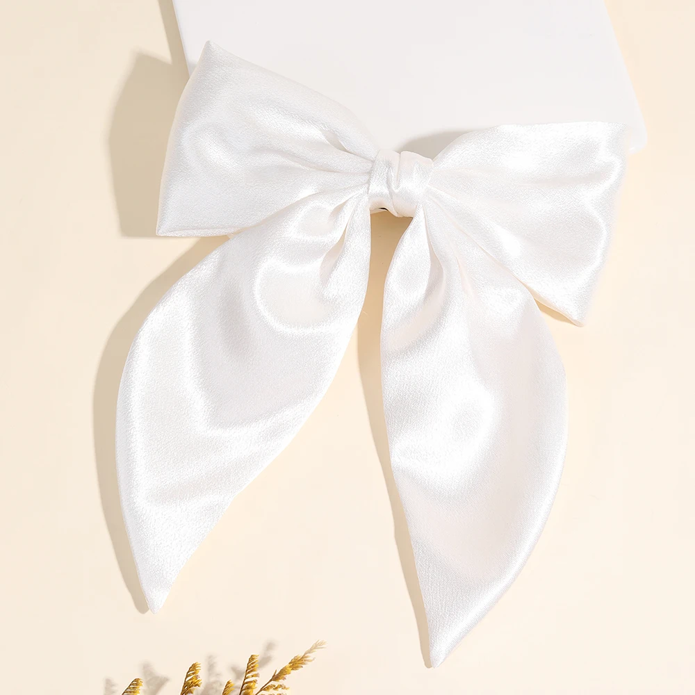 Chiffon Bow Hair Clip Women Medium Bowknot Satin Hairpin Barrettes Girls Solid Color Ponytail Hair Accessories Headwear Gift