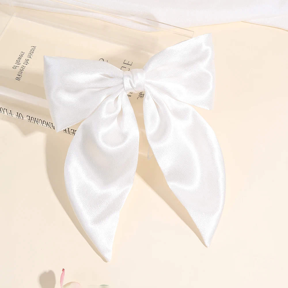 Chiffon Bow Hair Clip Women Medium Bowknot Satin Hairpin Barrettes Girls Solid Color Ponytail Hair Accessories Headwear Gift