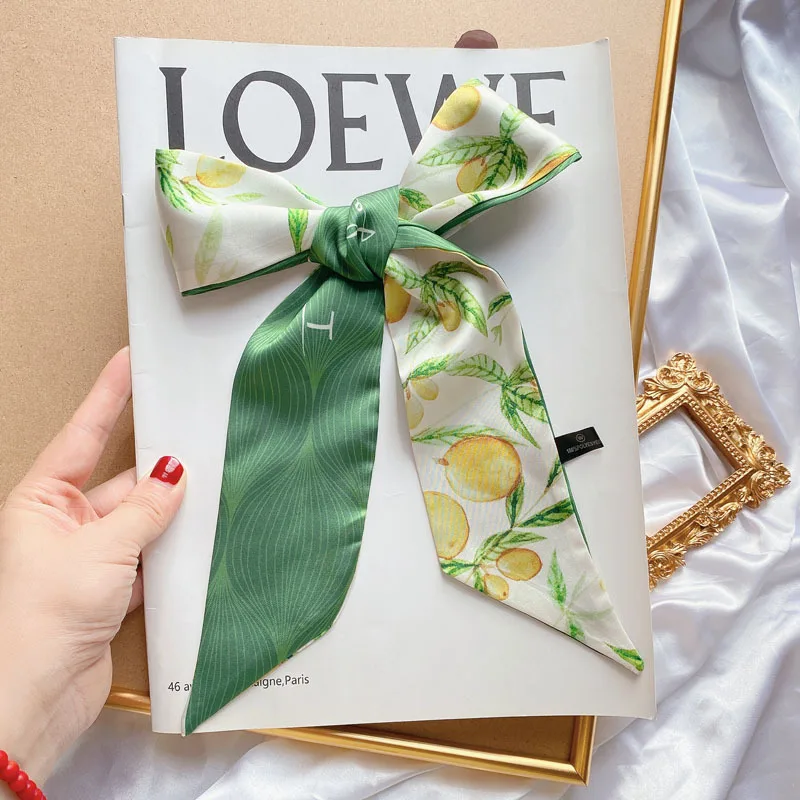 2025 Summer New Fresh Fruit Series Silk-like Satin Small Ribbon Women's Hair Band Arm Bag Scarf Twill Silk Scarf Headband