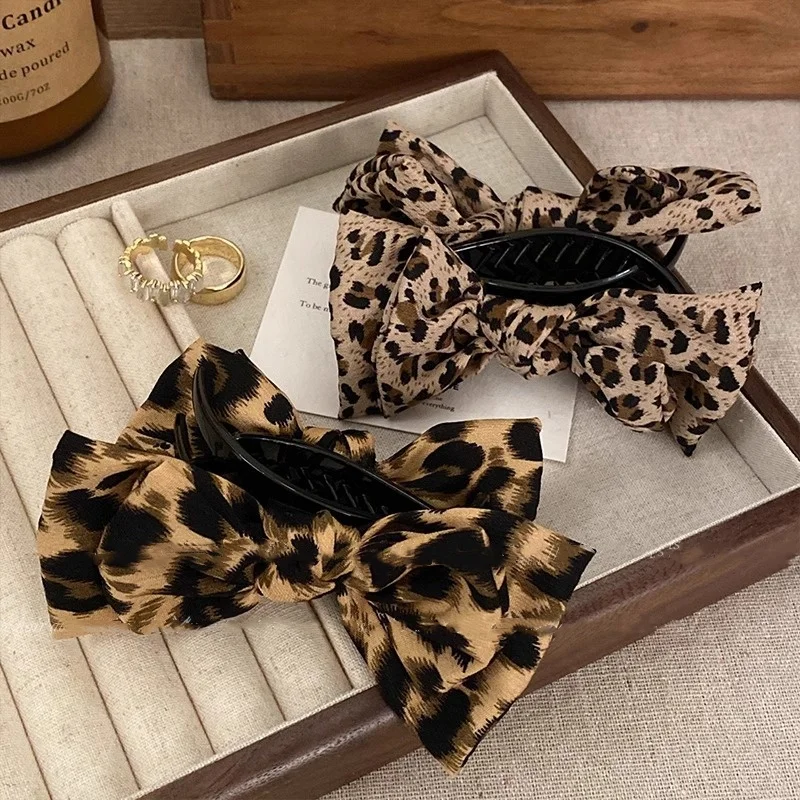 1PC Leopard Bow Marble Head Grab Clip Advanced Sense Net Red New Temperament Fashion Plate Fixed High Ponytail Hair Clip