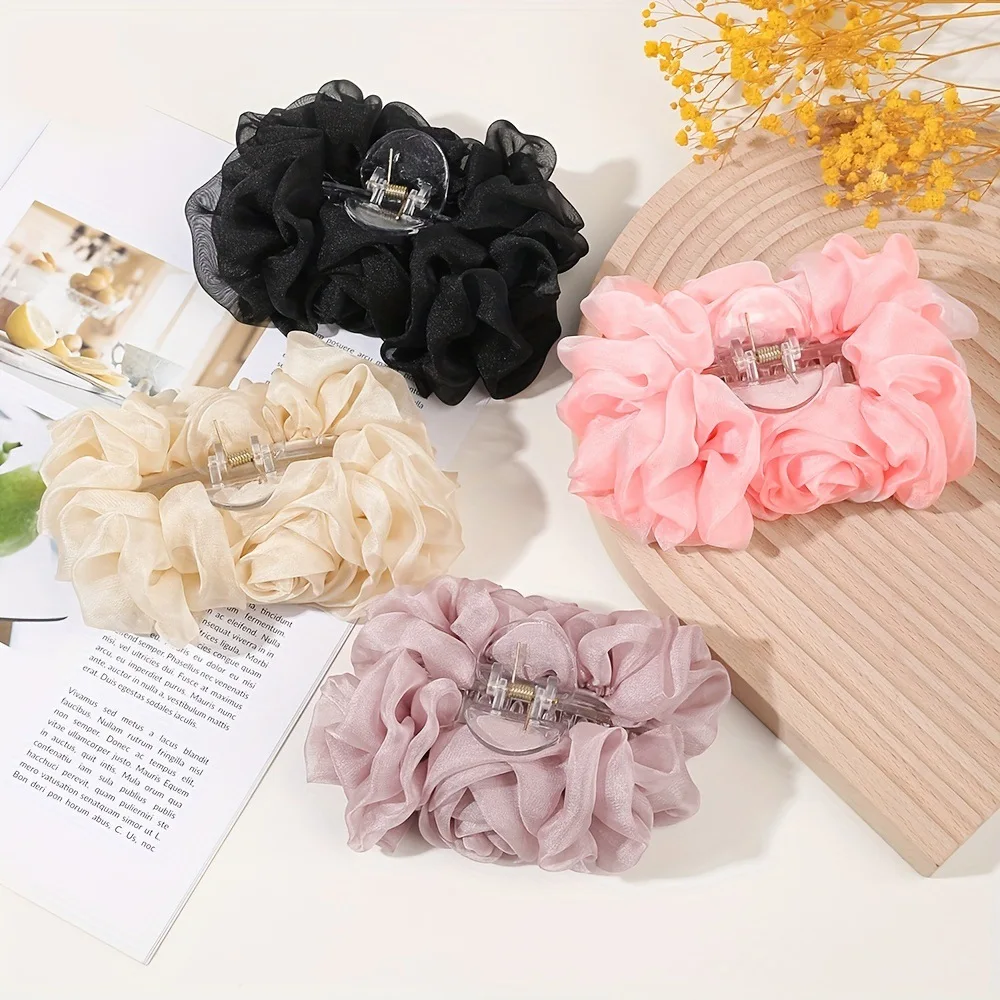 1pc Chiffon Bow Hair Clip, Back of the Head, Disc Hair Clip, Large Solid Color Hair Clip, Hair Accessory, Headband