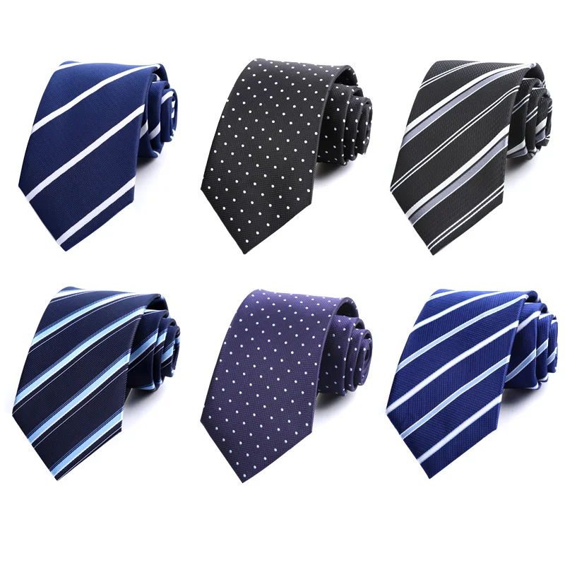 Polyester 8cm Striped Dots Men's Tie Suitable For Wedding Parties Work Black Blue Navy Colors Necktie
