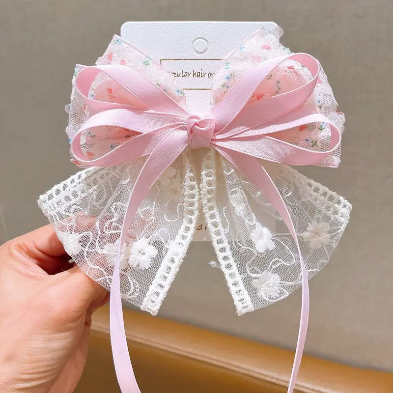 1 Pcs Women's Hair Clips Floral Bow Cute Kawaii Sweet Girl's Barrettes Ribbon Lace Fashionable Trendy  Hair Accessories Children