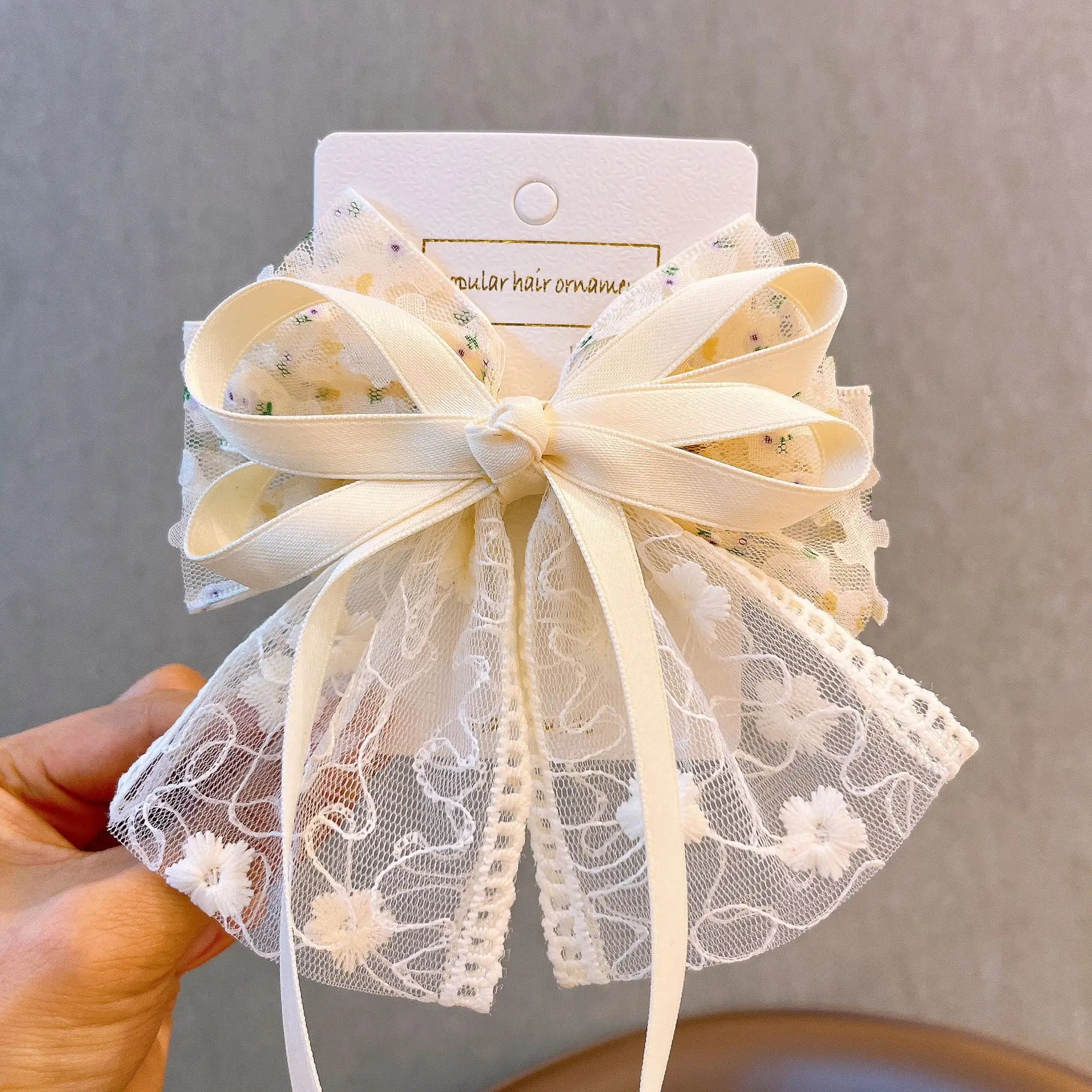 1 Pcs Women's Hair Clips Floral Bow Cute Kawaii Sweet Girl's Barrettes Ribbon Lace Fashionable Trendy  Hair Accessories Children