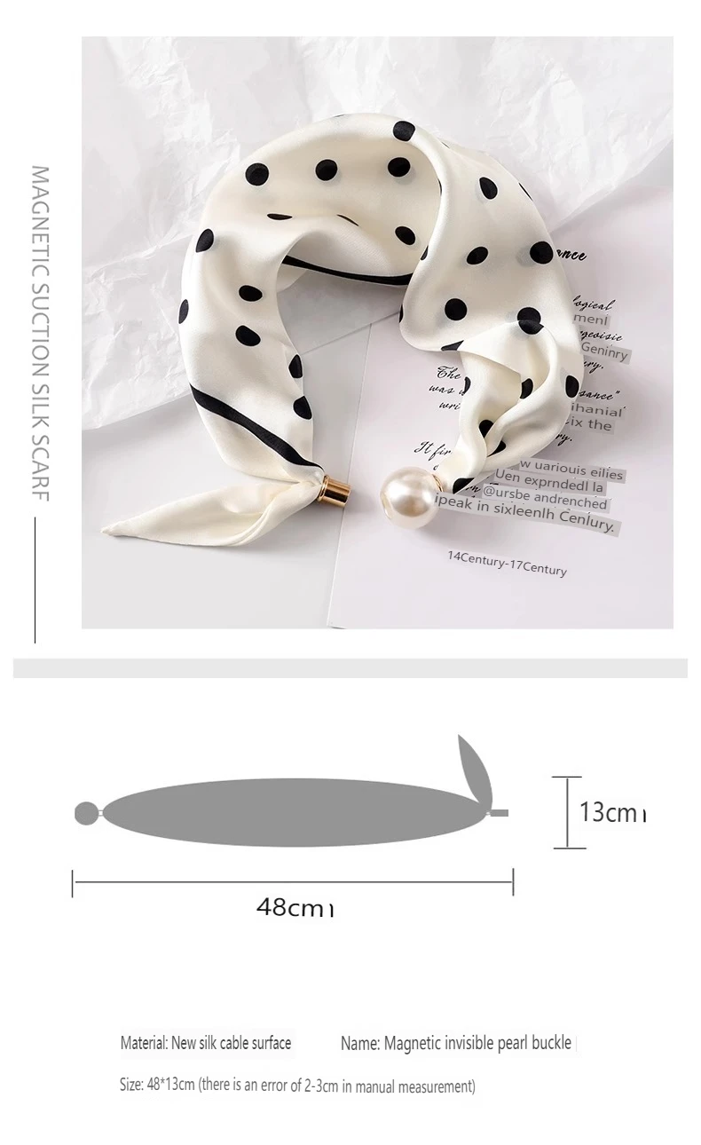 Women Satin Neck Scarf Choker, Black White Striped Small Scarf with Magnetic Big Pearl Buckle, Elegant Decorative Neck Band Acce