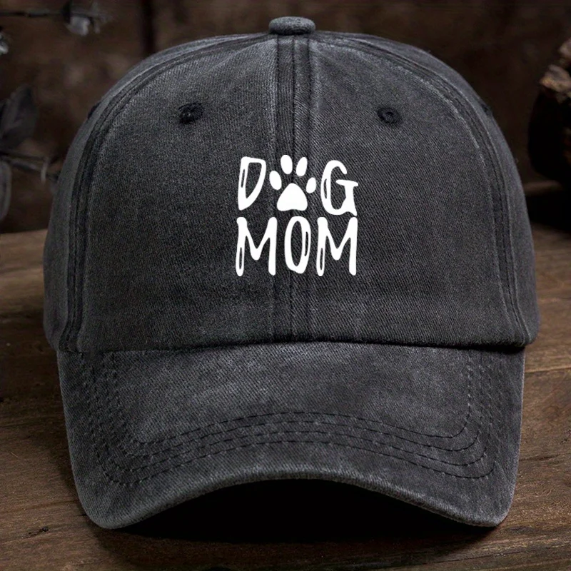 Classic washed retro dog mom printed baseball cap, outdoor casual sports sun hat, adjustable soft top duckbill cap