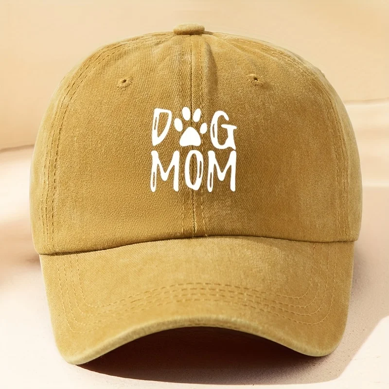 Classic washed retro dog mom printed baseball cap, outdoor casual sports sun hat, adjustable soft top duckbill cap