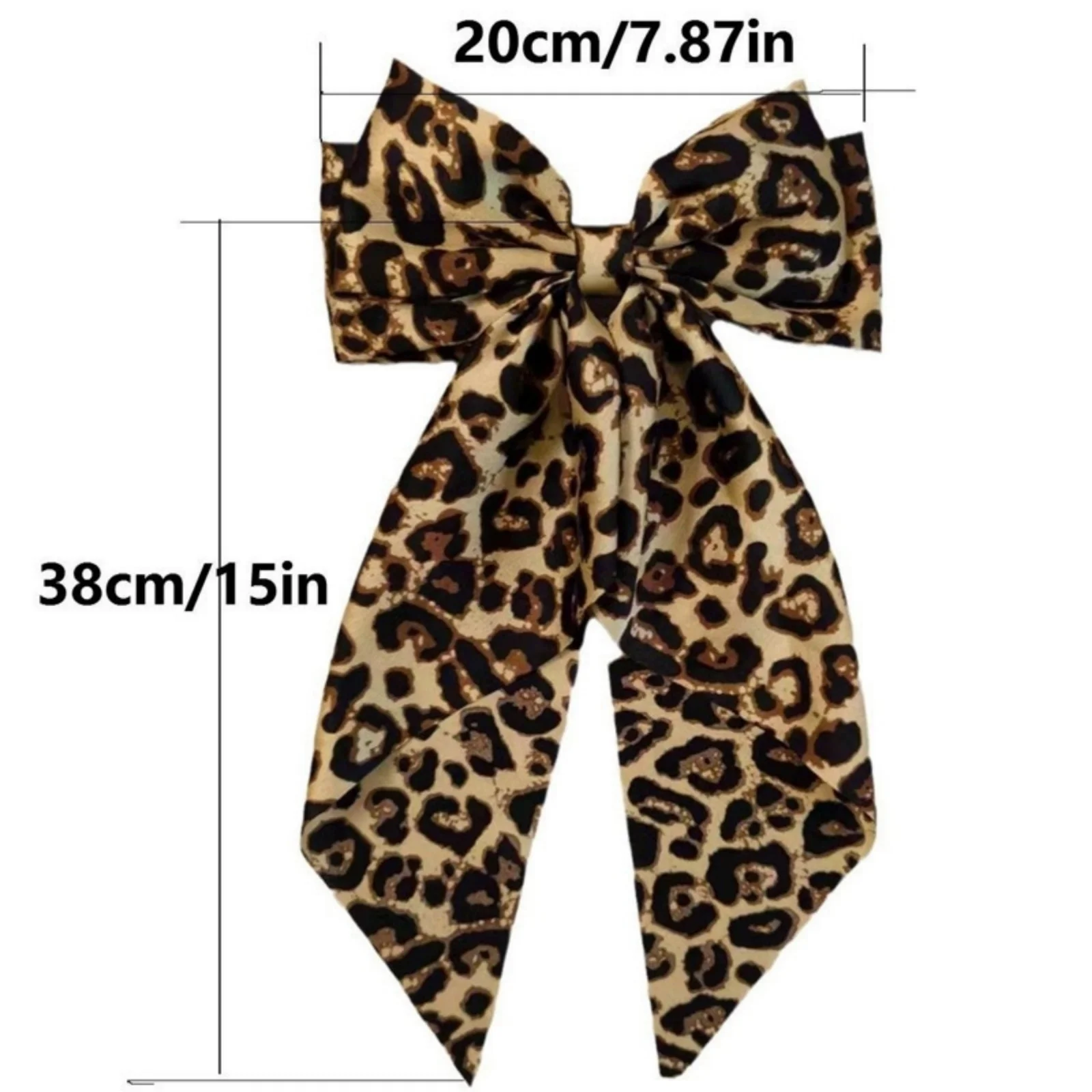 Set of 2 Satin Leopard Solid Color Bow Long Floating Spring Clip Headdress Hair Accessories Solid Color Leopard Boho