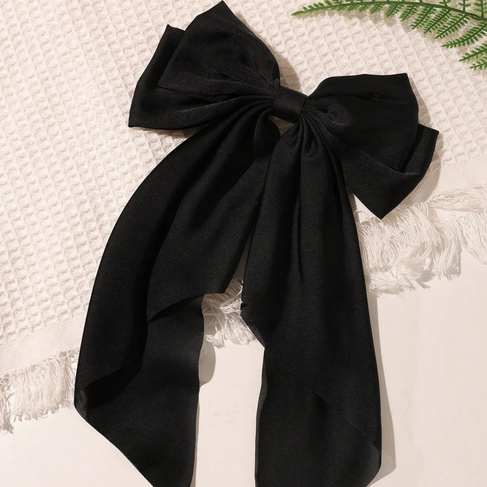 Set of 2 Satin Leopard Solid Color Bow Long Floating Spring Clip Headdress Hair Accessories Solid Color Leopard Boho