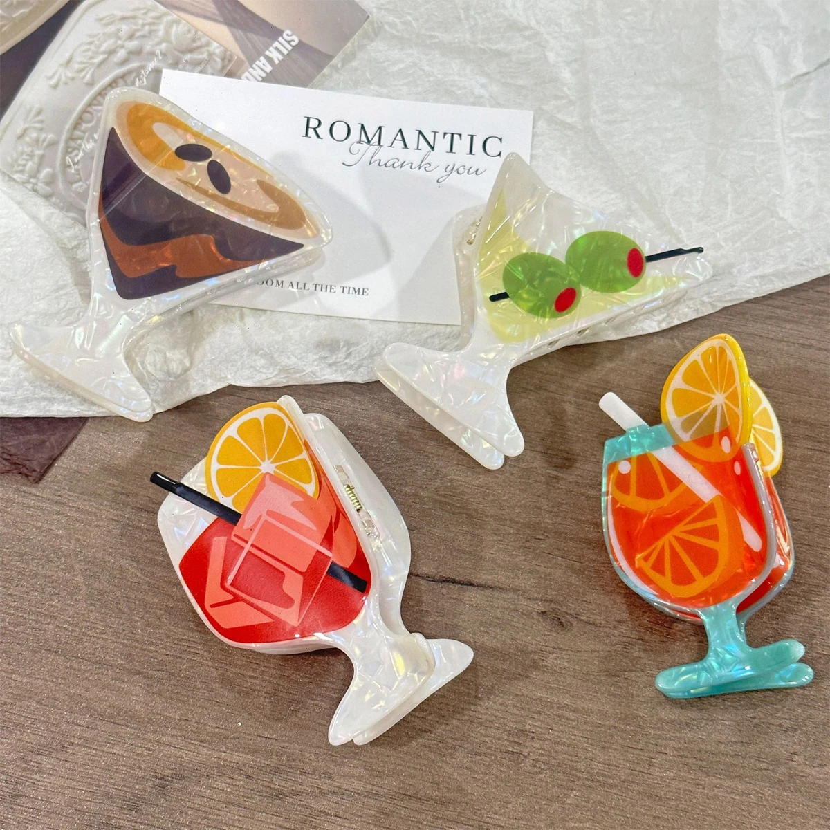1pc Goblet Cocktail Grab Clip, Hawaii Summer Beach Iced Tea, Orange Soda, Coffe Novel Creative Drink Large Hair Clip Shark Clip