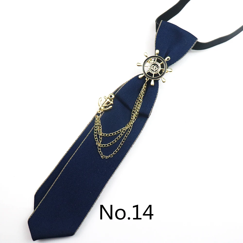 2025 New Luxury Ribbon Neckties Crystal Rhinestone Black Navy Ties For Men Women Brooch Lazy-ties School Uniform Collar Cravat