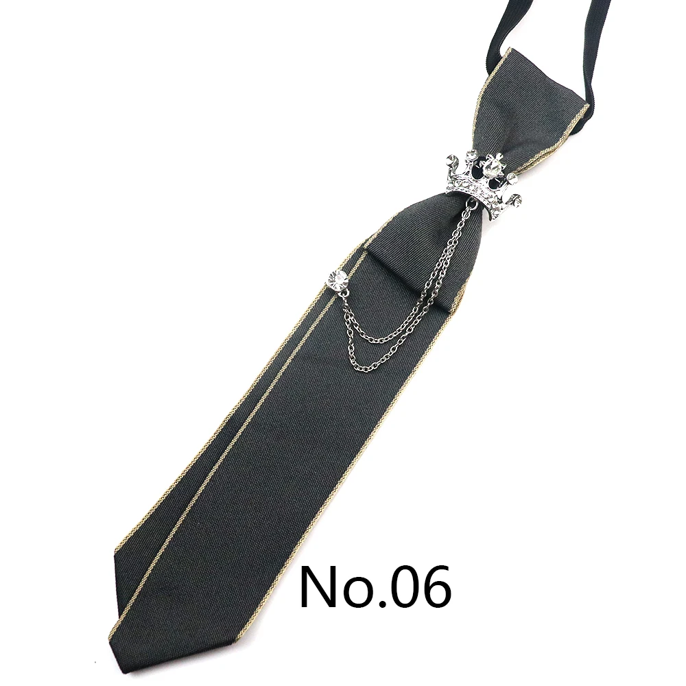2025 New Luxury Ribbon Neckties Crystal Rhinestone Black Navy Ties For Men Women Brooch Lazy-ties School Uniform Collar Cravat