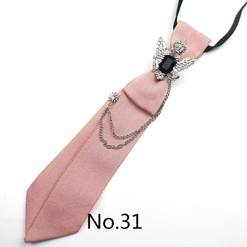 2025 New Luxury Ribbon Neckties Crystal Rhinestone Black Navy Ties For Men Women Brooch Lazy-ties School Uniform Collar Cravat