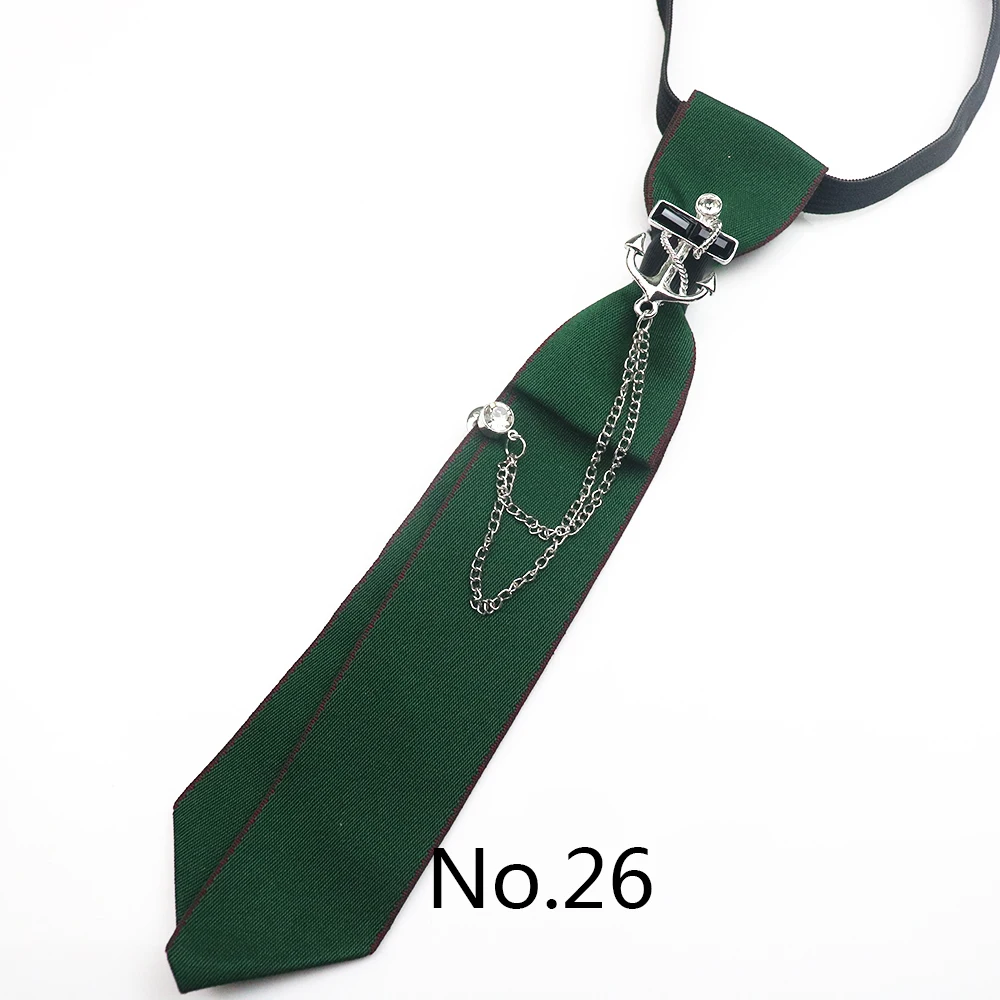 2025 New Luxury Ribbon Neckties Crystal Rhinestone Black Navy Ties For Men Women Brooch Lazy-ties School Uniform Collar Cravat