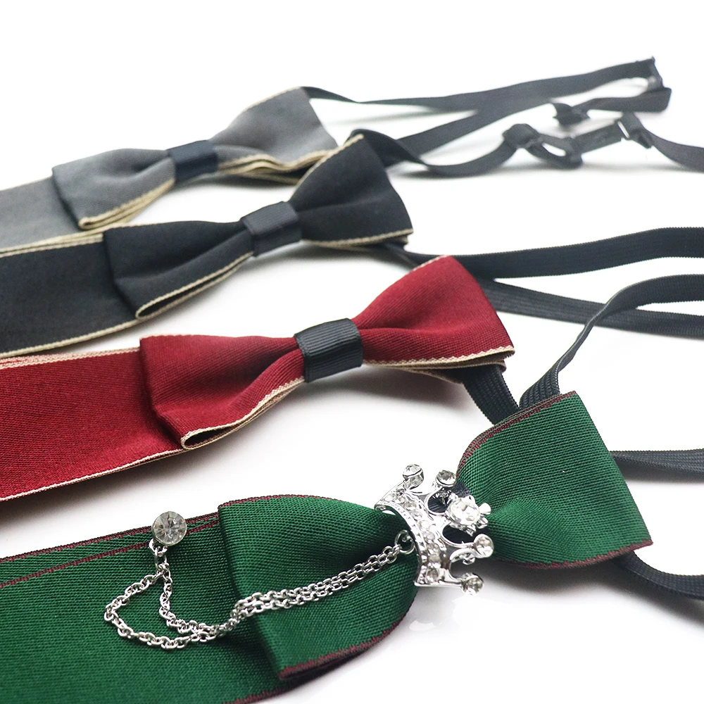 2025 New Luxury Ribbon Neckties Crystal Rhinestone Black Navy Ties For Men Women Brooch Lazy-ties School Uniform Collar Cravat