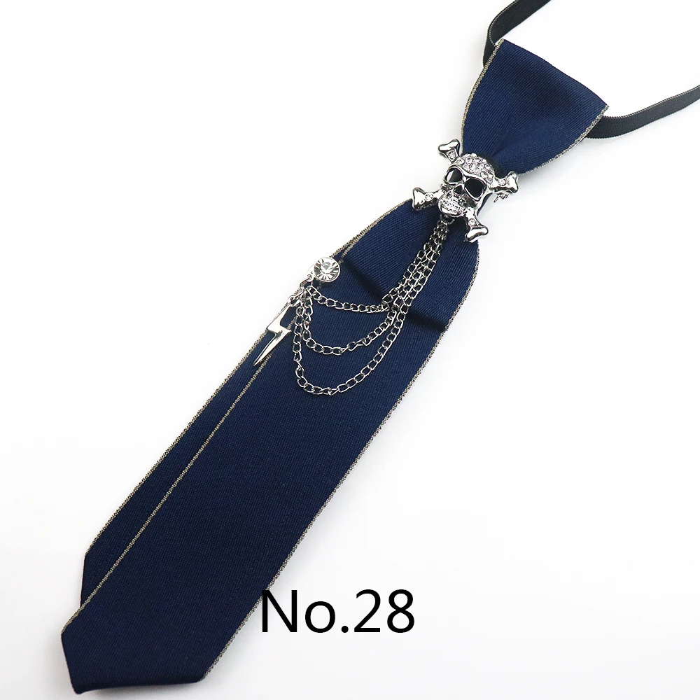 2025 New Luxury Ribbon Neckties Crystal Rhinestone Black Navy Ties For Men Women Brooch Lazy-ties School Uniform Collar Cravat
