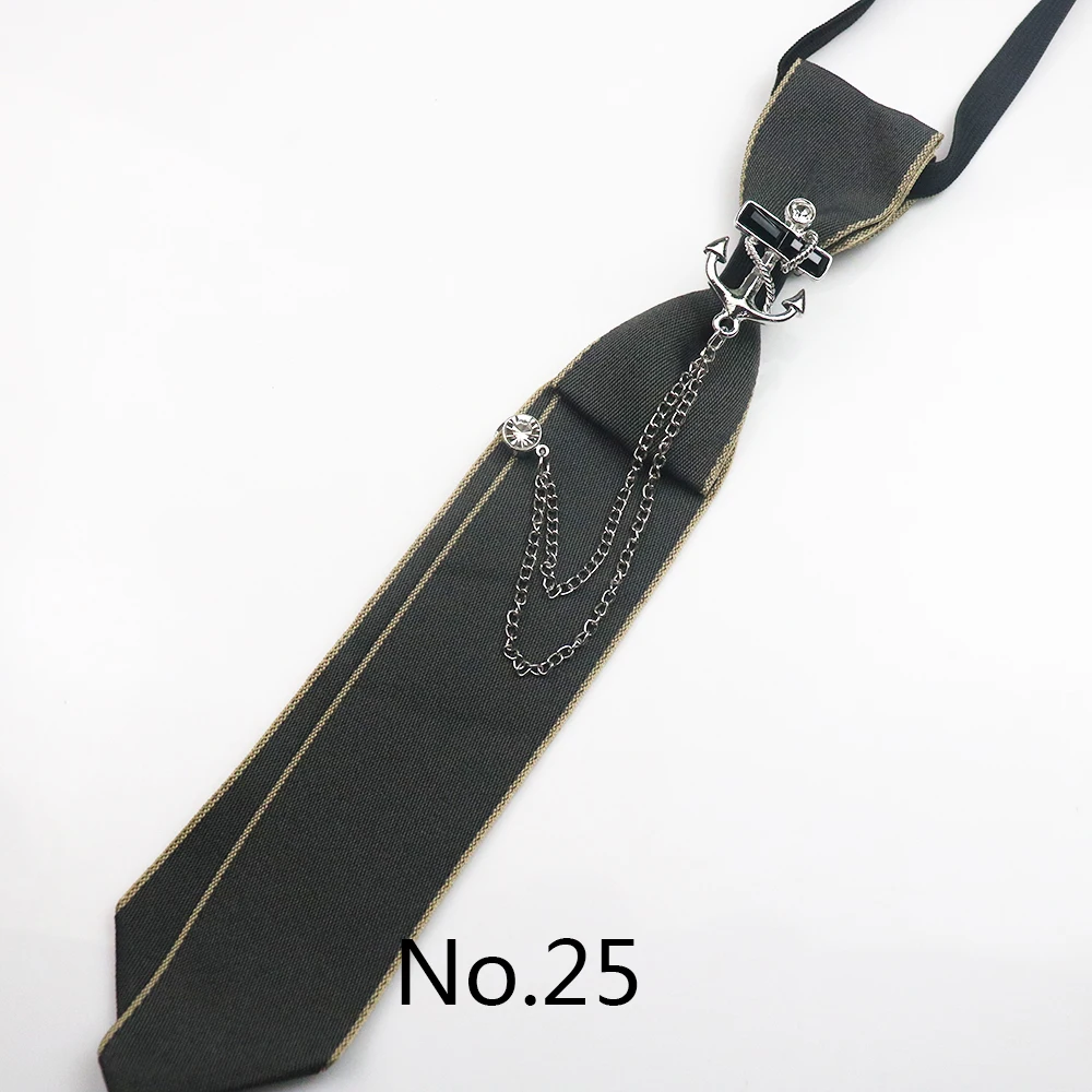2025 New Luxury Ribbon Neckties Crystal Rhinestone Black Navy Ties For Men Women Brooch Lazy-ties School Uniform Collar Cravat