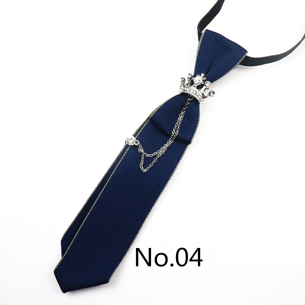 2025 New Luxury Ribbon Neckties Crystal Rhinestone Black Navy Ties For Men Women Brooch Lazy-ties School Uniform Collar Cravat