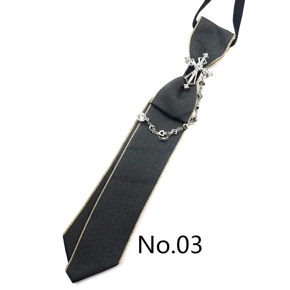 2025 New Luxury Ribbon Neckties Crystal Rhinestone Black Navy Ties For Men Women Brooch Lazy-ties School Uniform Collar Cravat