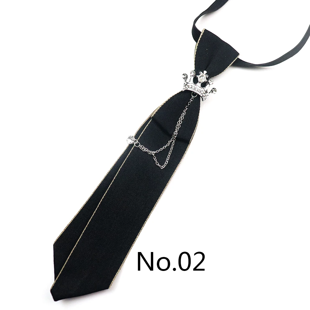 2025 New Luxury Ribbon Neckties Crystal Rhinestone Black Navy Ties For Men Women Brooch Lazy-ties School Uniform Collar Cravat