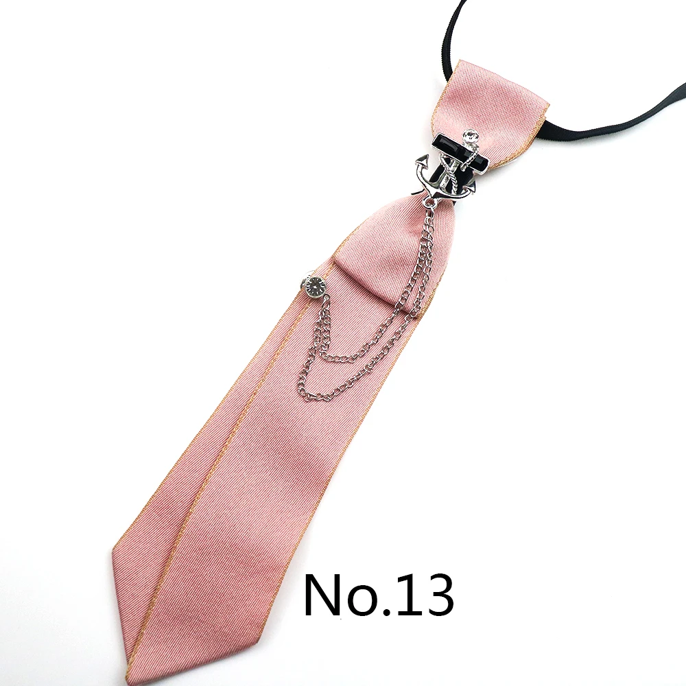 2025 New Luxury Ribbon Neckties Crystal Rhinestone Black Navy Ties For Men Women Brooch Lazy-ties School Uniform Collar Cravat