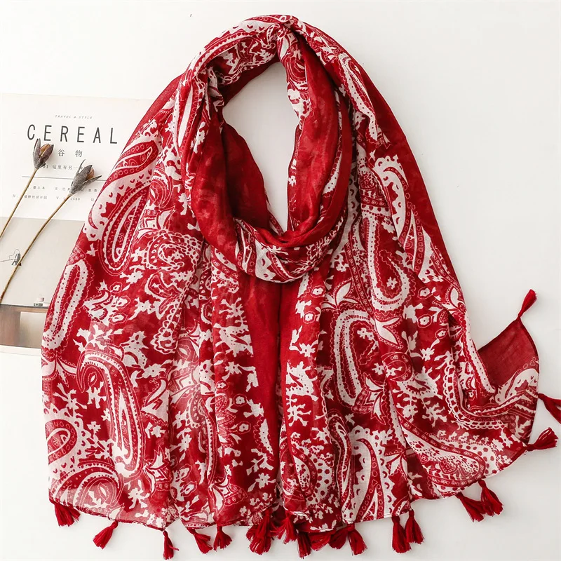 Luxury New Fashion Spot Print Ladies Women Scarf Female Cotton Linen Shawl Tassel Four Seasons Muslim Hijab Wrap Ventilate
