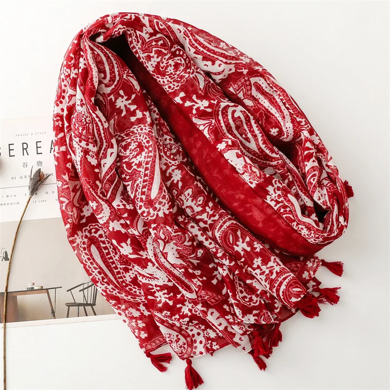 Luxury New Fashion Spot Print Ladies Women Scarf Female Cotton Linen Shawl Tassel Four Seasons Muslim Hijab Wrap Ventilate