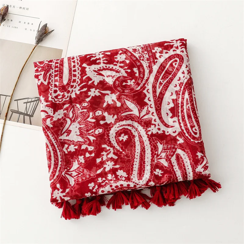 Luxury New Fashion Spot Print Ladies Women Scarf Female Cotton Linen Shawl Tassel Four Seasons Muslim Hijab Wrap Ventilate