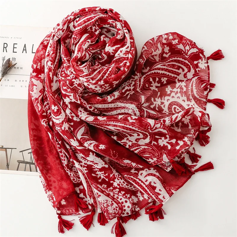 Luxury New Fashion Spot Print Ladies Women Scarf Female Cotton Linen Shawl Tassel Four Seasons Muslim Hijab Wrap Ventilate