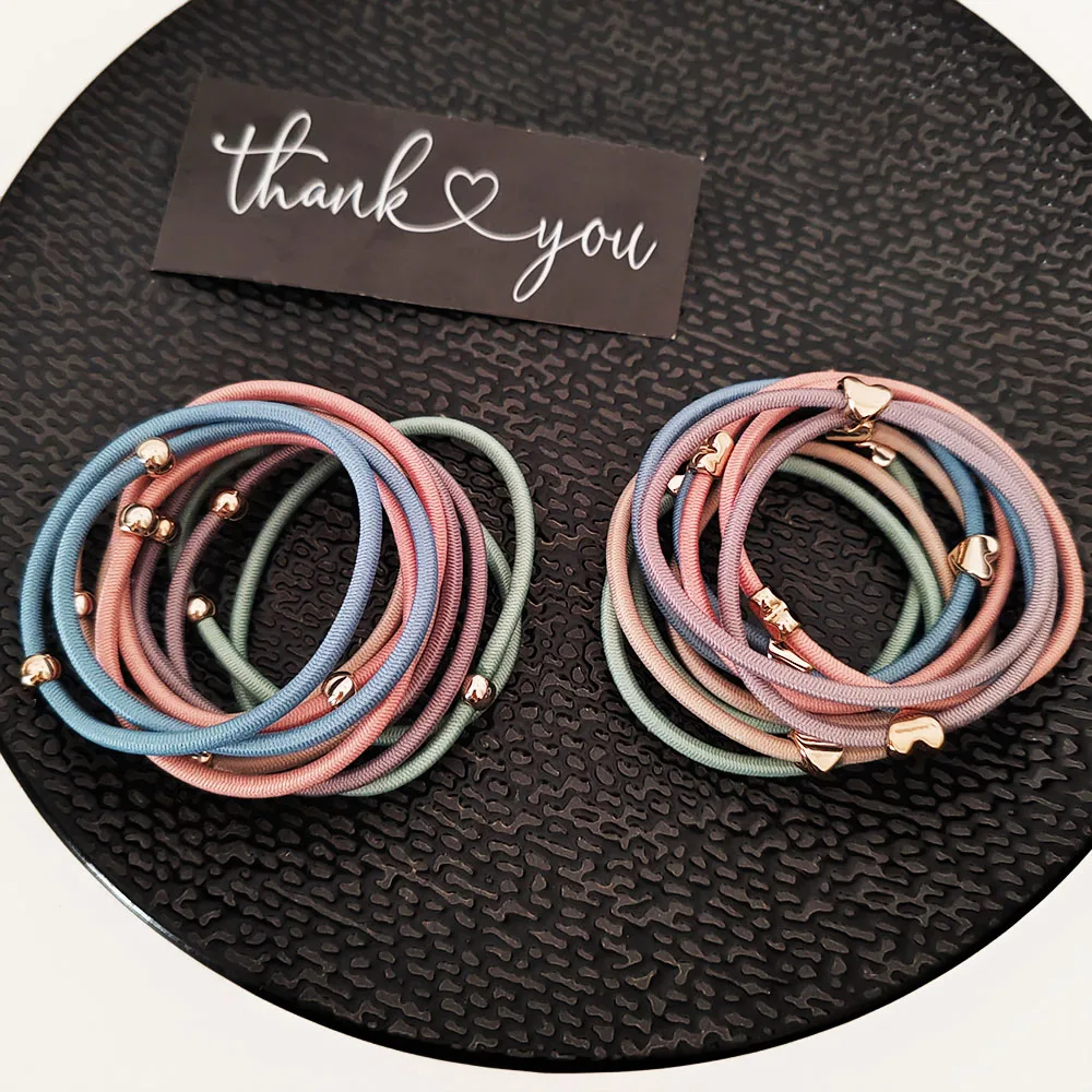 High Elasticity Geometric Hair Rope Simple Temperament Tied Hair Loop 10pc Spring Colorful Heart Elastic Hair Bands