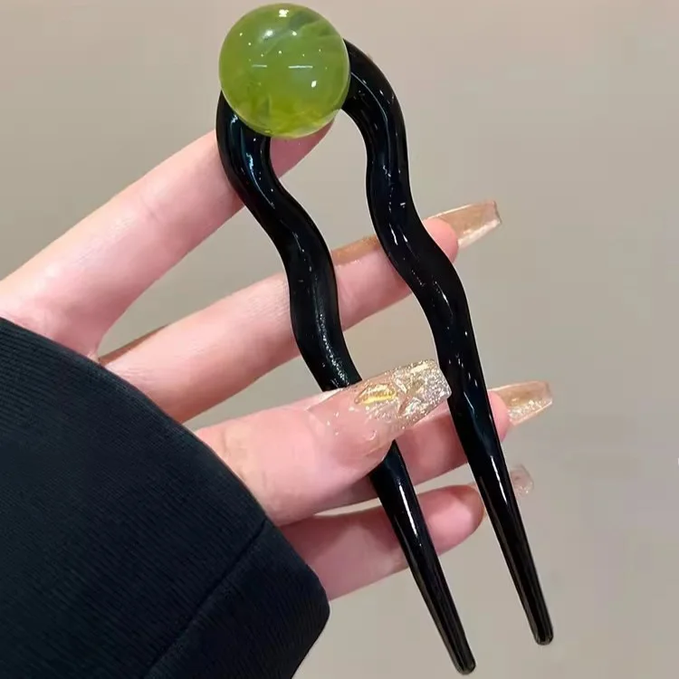 Fashion Colored U-Shaped Hairpin Hair Fork Trendy Acrylic Material Hair Clip for Women Girls Retro Jewelry Headwear Accessories