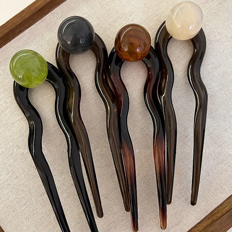Fashion Colored U-Shaped Hairpin Hair Fork Trendy Acrylic Material Hair Clip for Women Girls Retro Jewelry Headwear Accessories