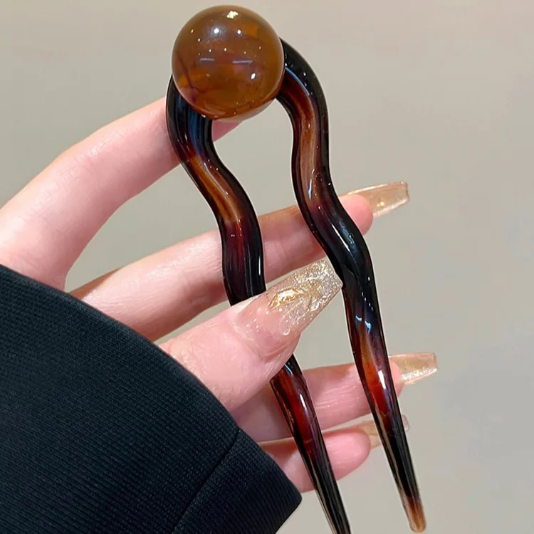 Fashion Colored U-Shaped Hairpin Hair Fork Trendy Acrylic Material Hair Clip for Women Girls Retro Jewelry Headwear Accessories