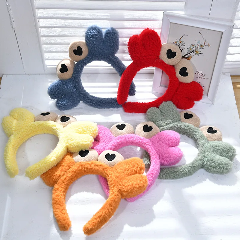 Cute Crab Big Eyes Pink Blue Yellow Red Green Orange Non-Slip Fluffy Hair Hoop Headbands Headwear For Women