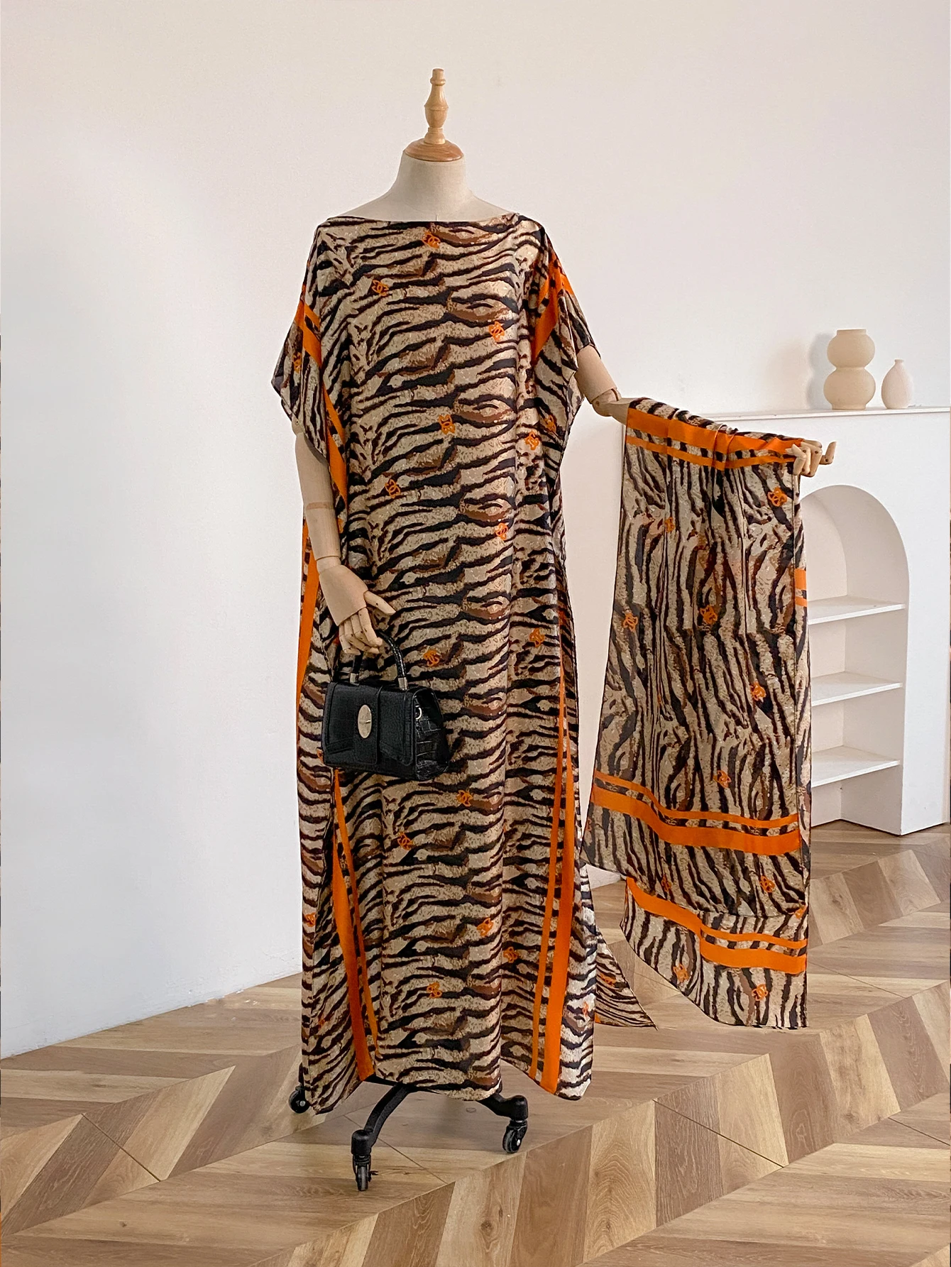 NEW Fashion Summer Dress With Big Scarf Dubai Turkey Kaftan Muslim Loose Abaya Women African Casual Maxi Peacock Shawl Robe