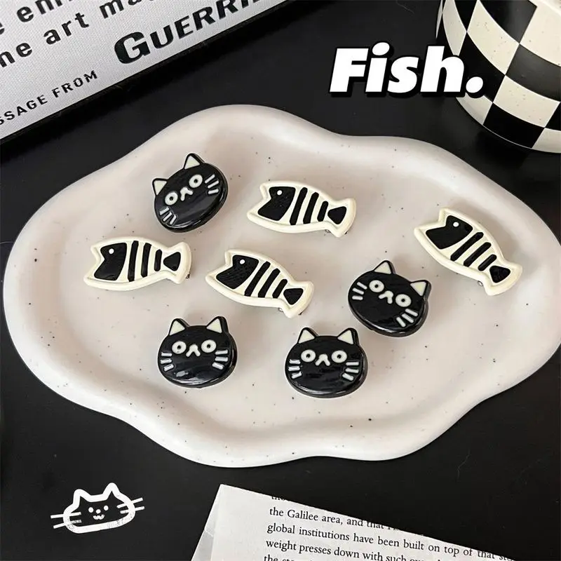 2pcs Cute cartoon black cat, small fish duckbill clip, hairpin hair accessory, sweet wind, forehead hair clip, edge clip