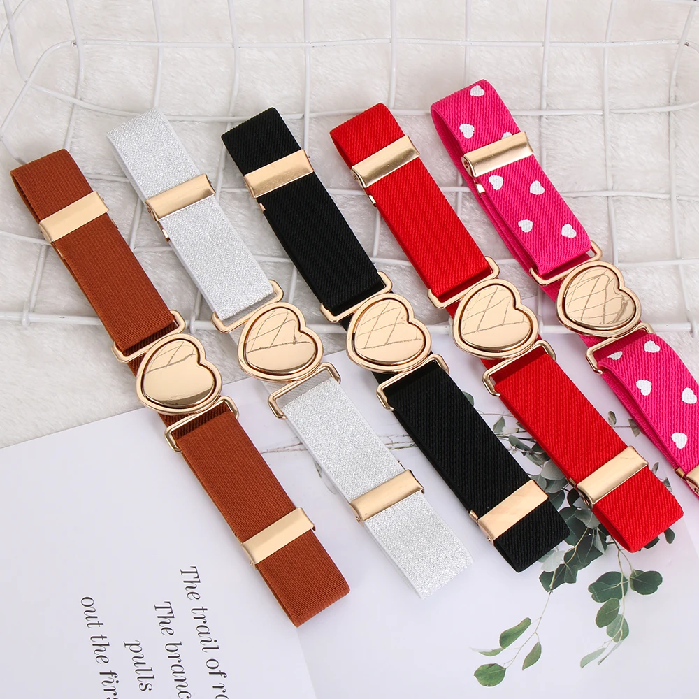 Kids Girl Stretch Waist Belt Adjustable Heart Belt Elastic Belts Uniform Belt for Teen Kids Girls Dresses