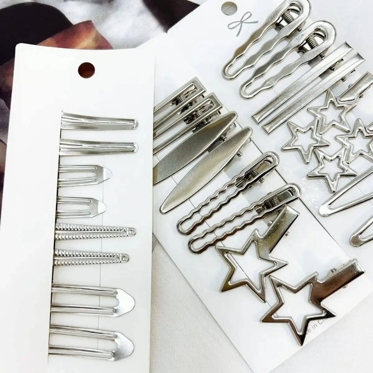 24Pcs/Set Y2K Silver Metal Hair Clips for Women And Girls Star Hair Accessories Multiple Styles Seamless Duckbill Hairpins