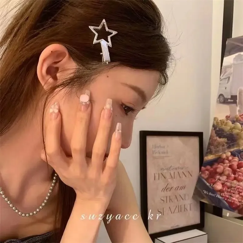 24Pcs/Set Y2K Silver Metal Hair Clips for Women And Girls Star Hair Accessories Multiple Styles Seamless Duckbill Hairpins