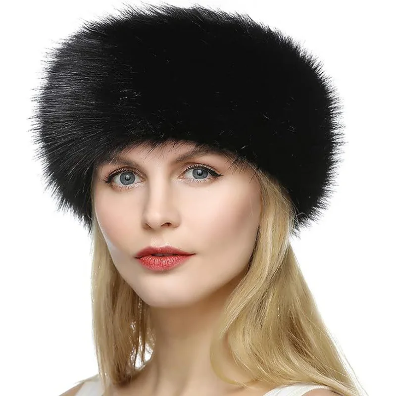 New Solid Color Plush Headband Winter Warm Faux Fur Hat Soft Elastic Beanies Coldproof Ear Warmer Adjustable Headbands For Women