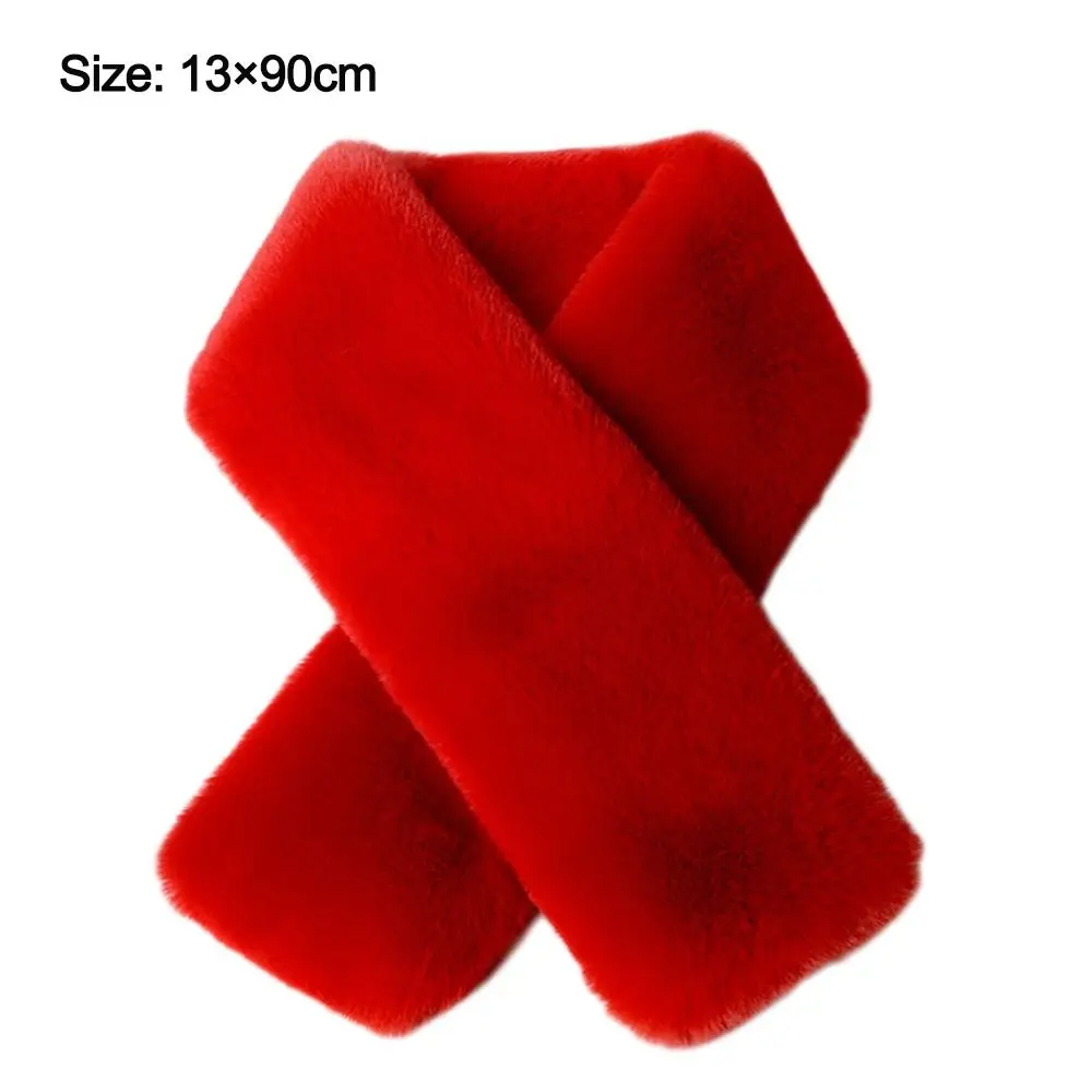 Cute Solid Color Cross Scarf Thicken Faux Rabbit Fur Neck Scarf Neck Warmer Girls