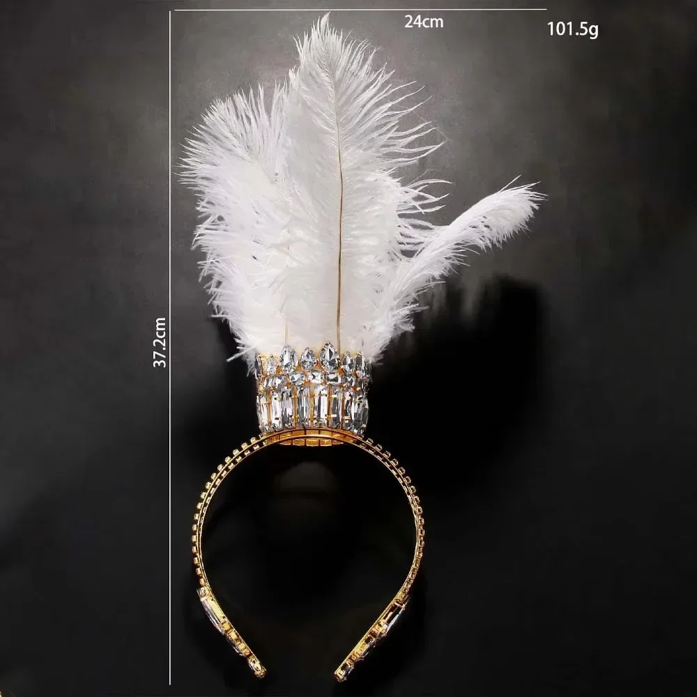Hot at Exaggerated Crown European and American Fashion Gothic Rhinestone Female Hair Chain Drag Queen Feather Crown Headband